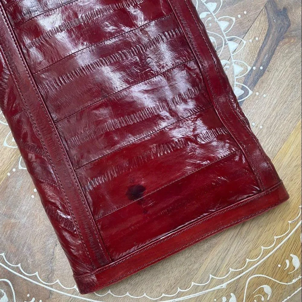 Vintage Deep Red Eel Skin Clutch Red - Image 11