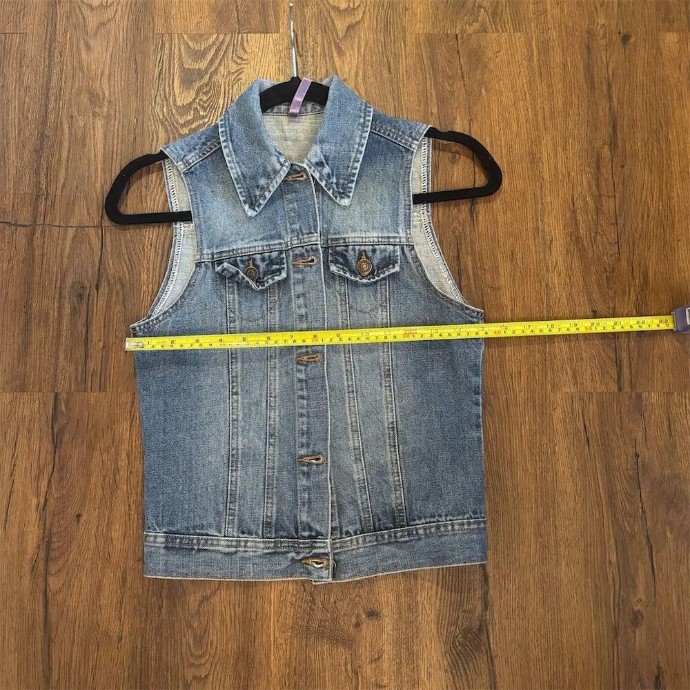Women's Denim Vest Jacket Small Blue Button - Image 8