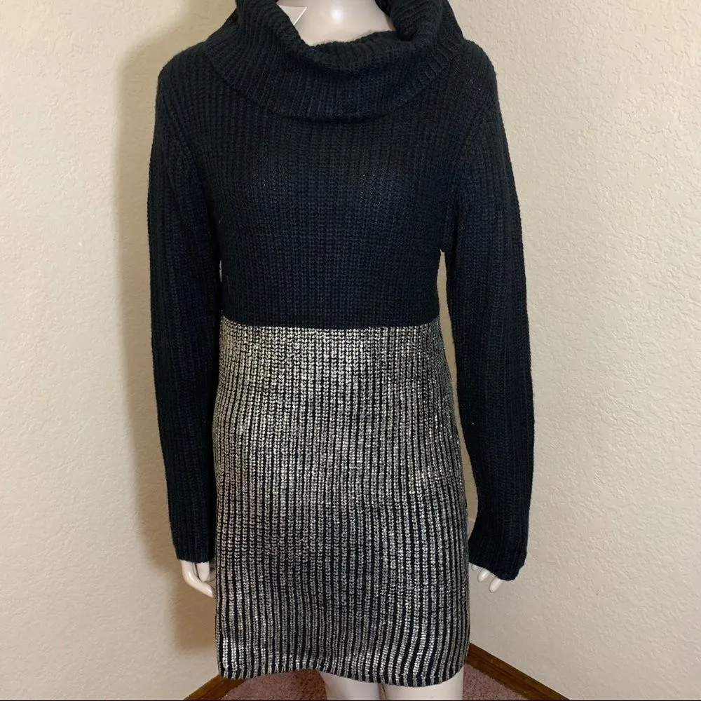 THML Black & Metallic Chonique Cowl‎ Neck Pullover Sweater Medium - Image 8