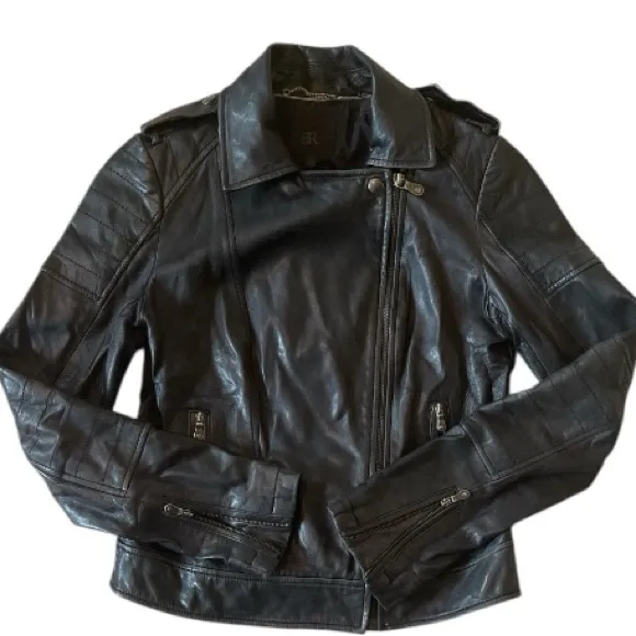 Banana Republic Black Lambskin Leather Moto Zip Up Jacket Size XS - Image 5