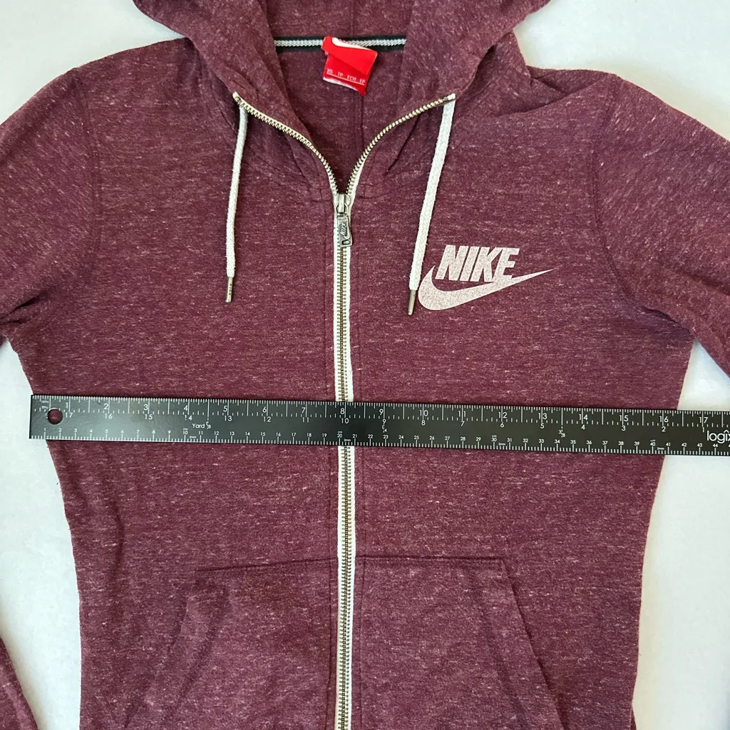 Nike Womens Essential Vintage Full Zip Lightweight Hoodie Sweatshirt Burgundy XS - Image 3