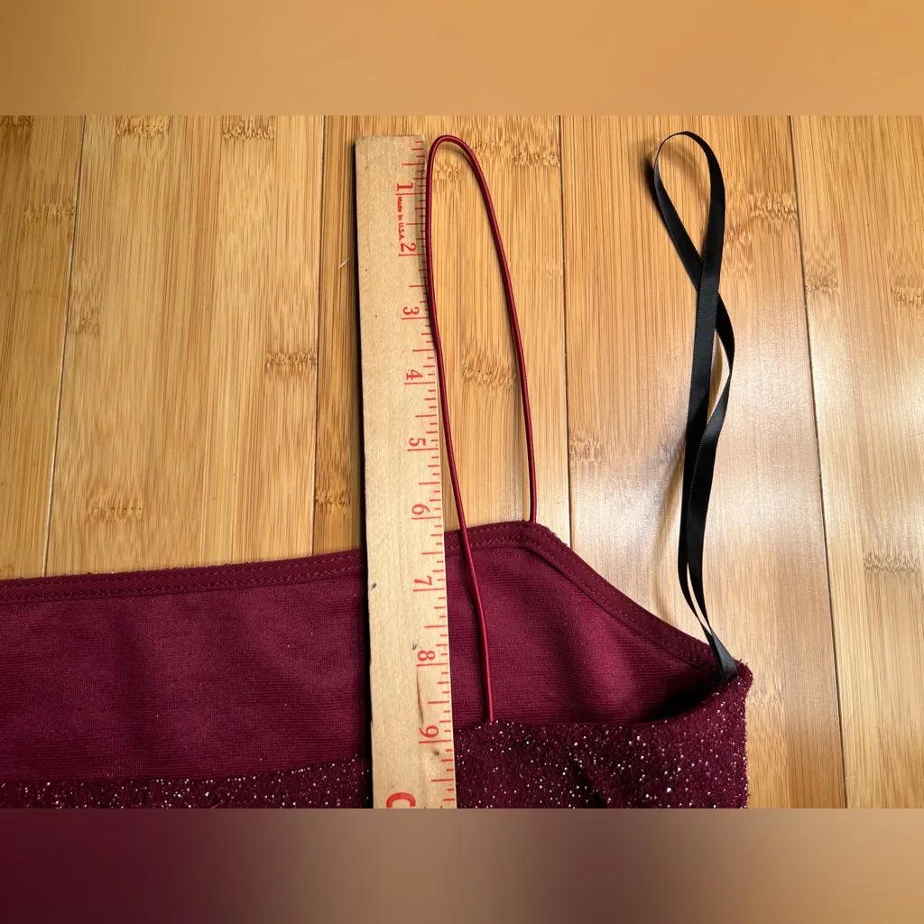 Jump Apparel Women’s Metallic Feather Trim Spaghetti Straps Wine Minidress|Sz:XL Red - Image 11