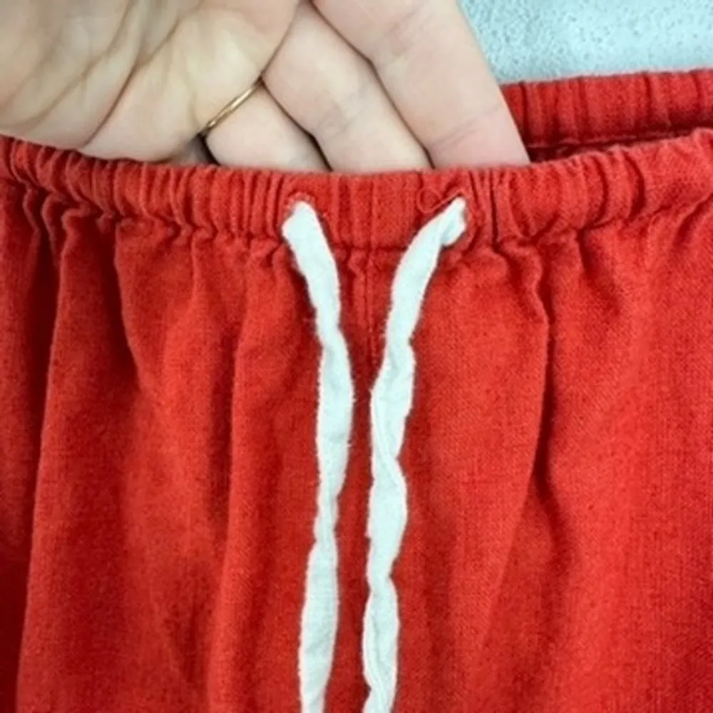 Free‎ People Red Linen Blend Mini Skirt Drawstring Waist Pockets Casual Summer - Image 4