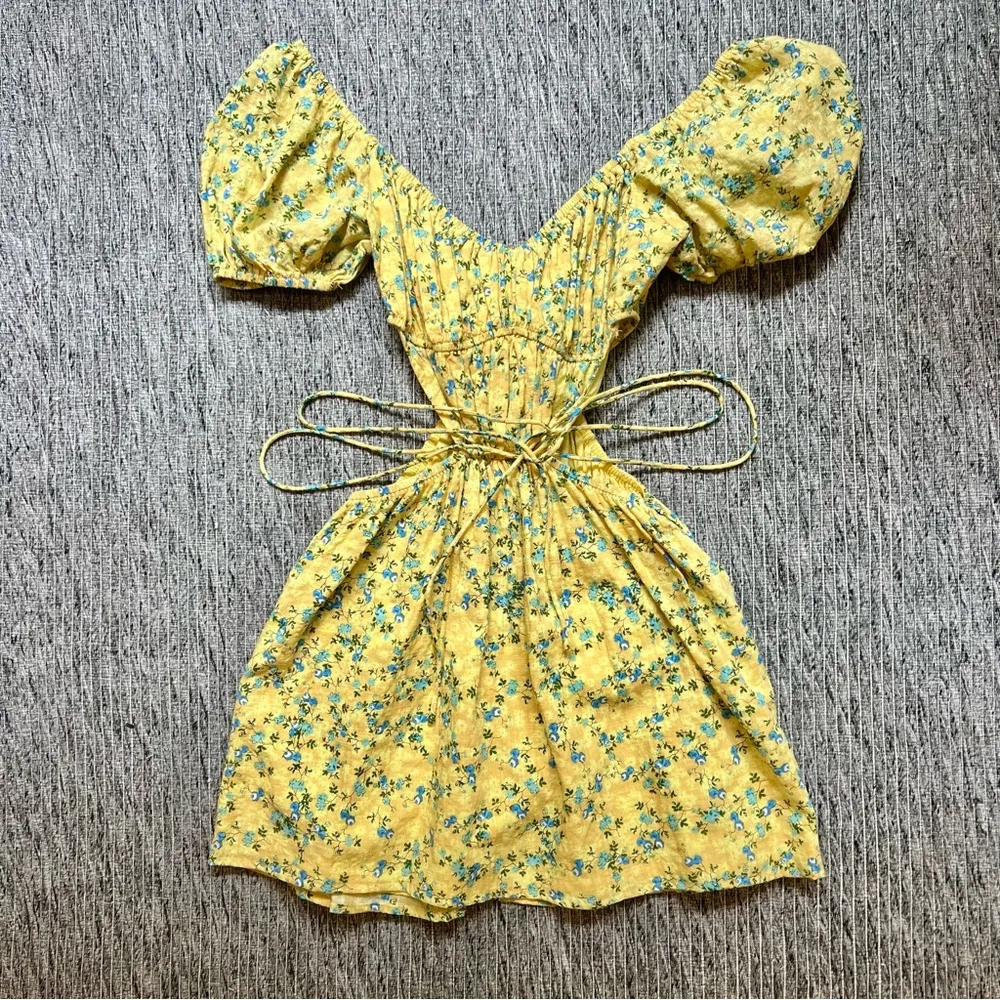 Sabo Skirt Yellow & Blue Floral Mini Yana Cutout Dress - Image 2