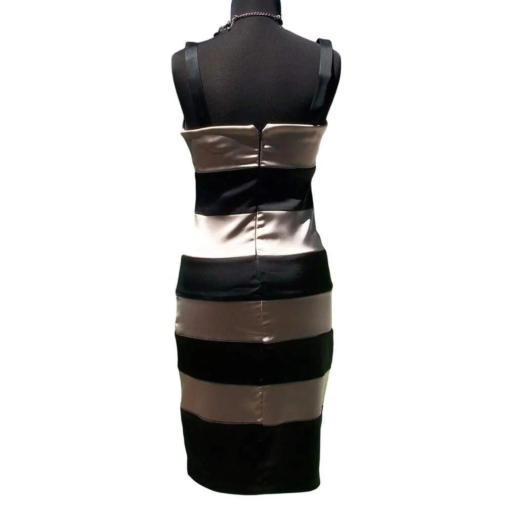 Cache Black Tan Satin Built In Bra Bustier Event Dress New Color Block $178 NWT - Image 3