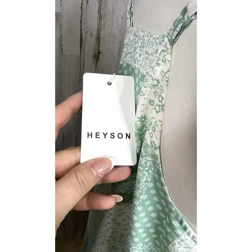 Heyson Women's Medium‎ Floral Patchwork Tank Top Mint Green Sleeveless V - Image 3