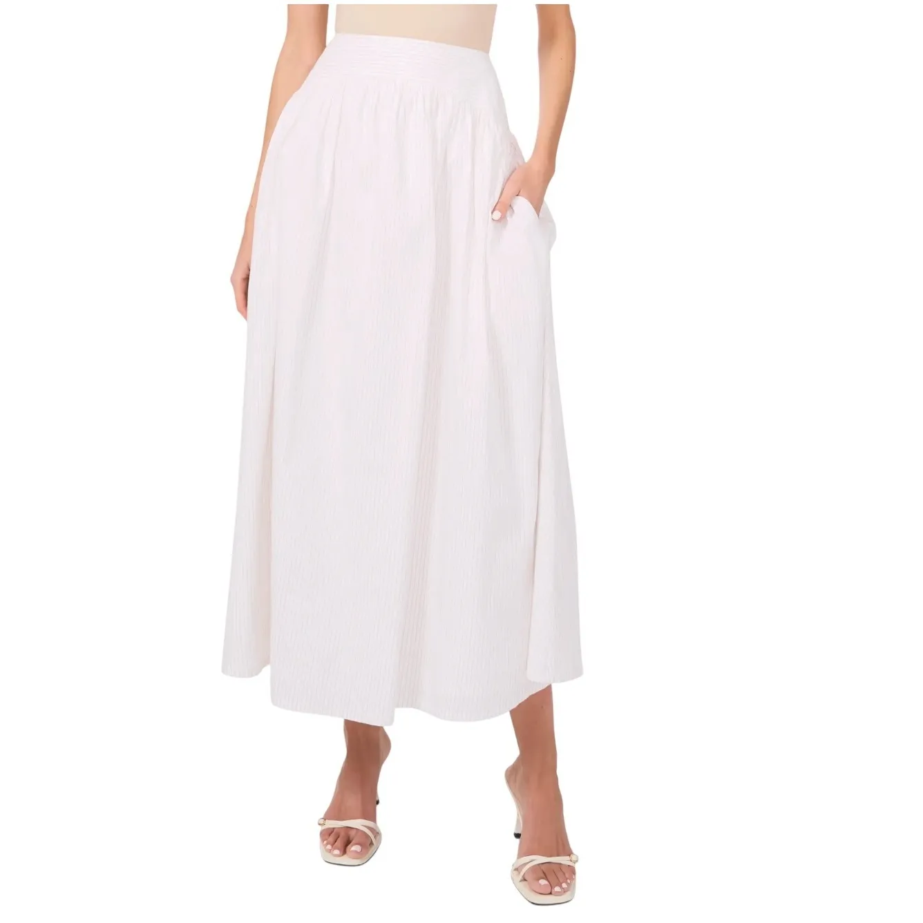 PARKER Julienne Striped White Pleated Maxi Skirt Pockets Size 2 Classic NWOT - Image 2