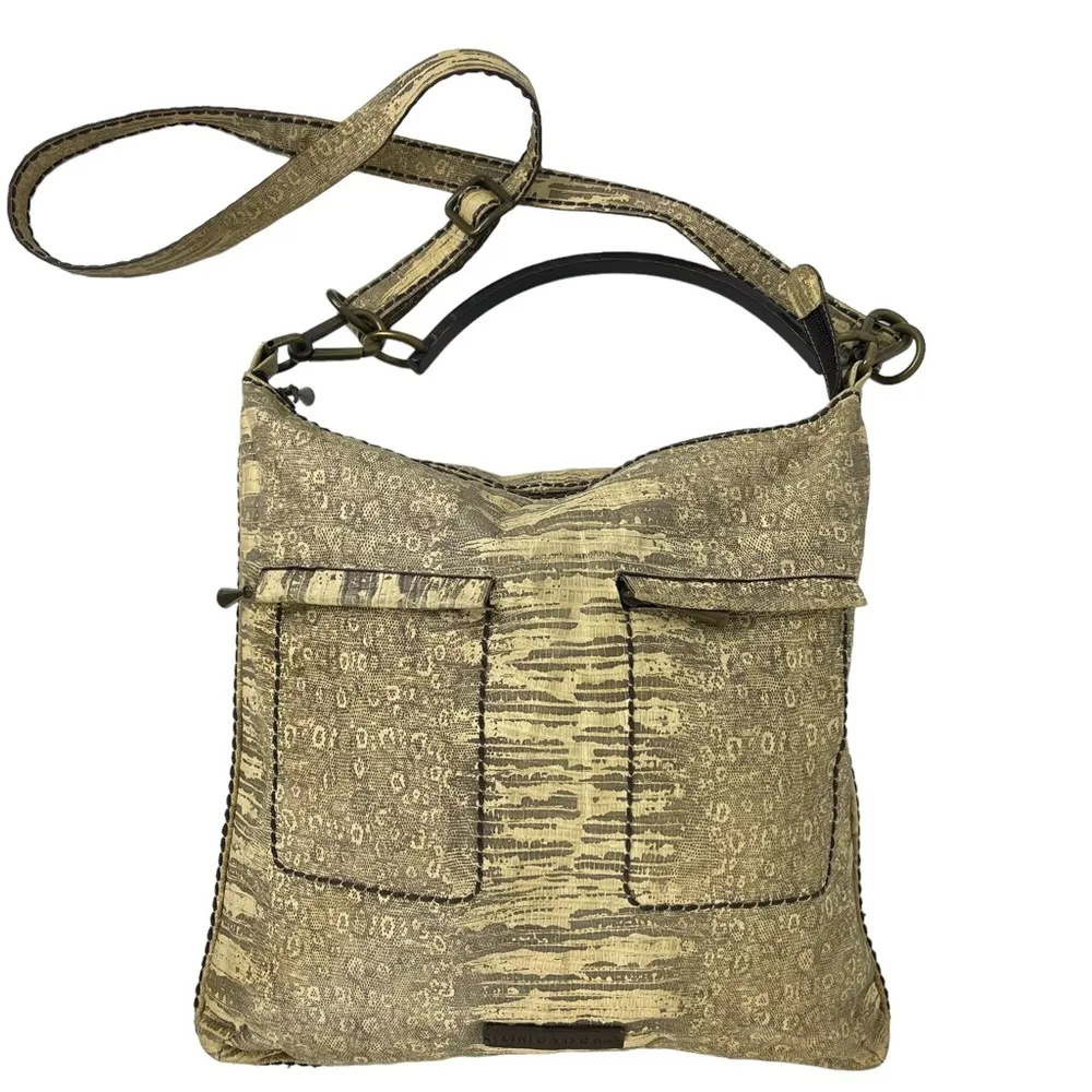 Plinio Visona Snakeskin Print Italian Leather Cream Crossbody Purse Bag - Image 8