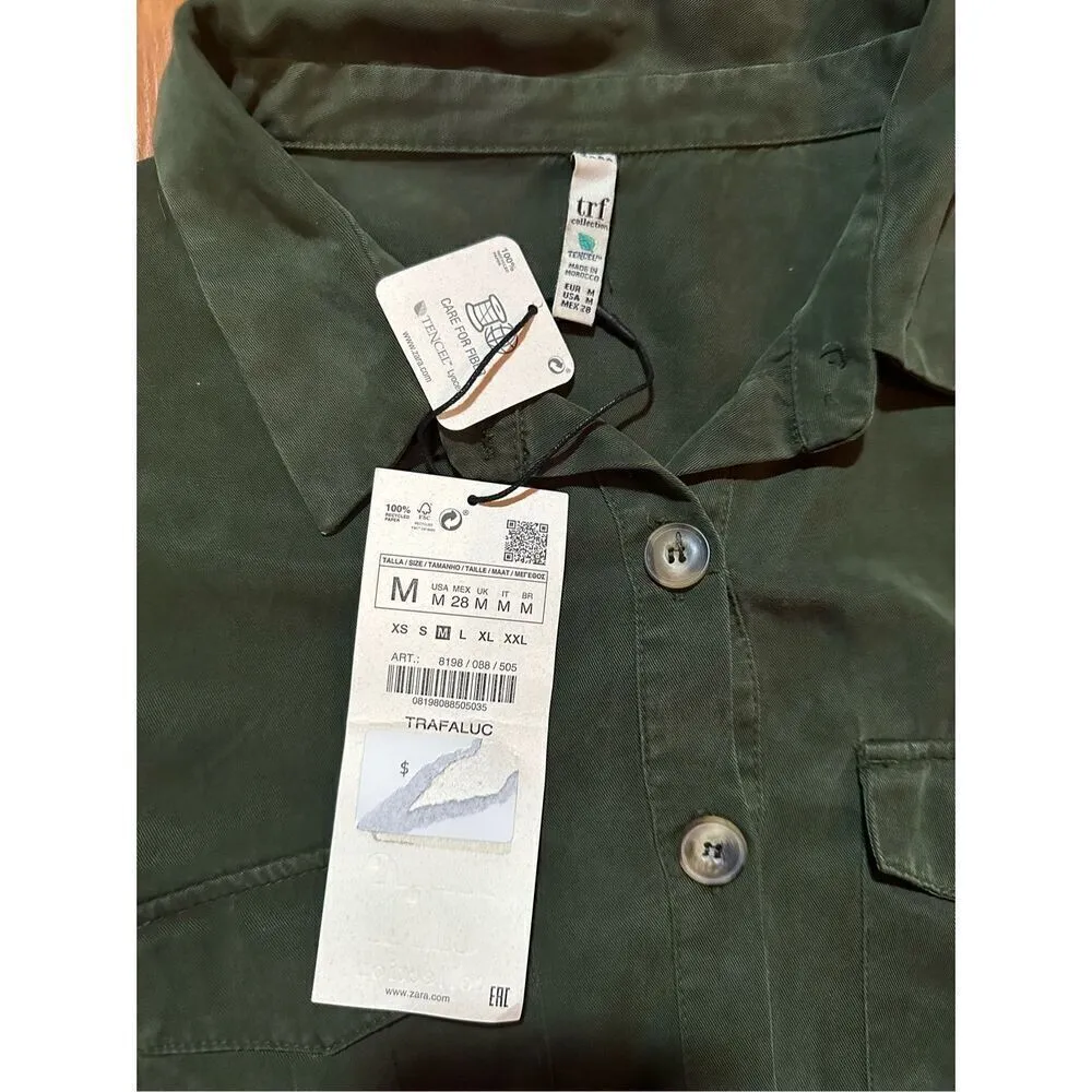 NWT Zara Army Green Women's Lyocell Shirt Dress Sz M - Image 7