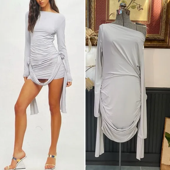 Lioness Glory Gray Long Sleeve Stretch Rose Detail Mini Dress - Sz XXL 💚🎀 - Image 2