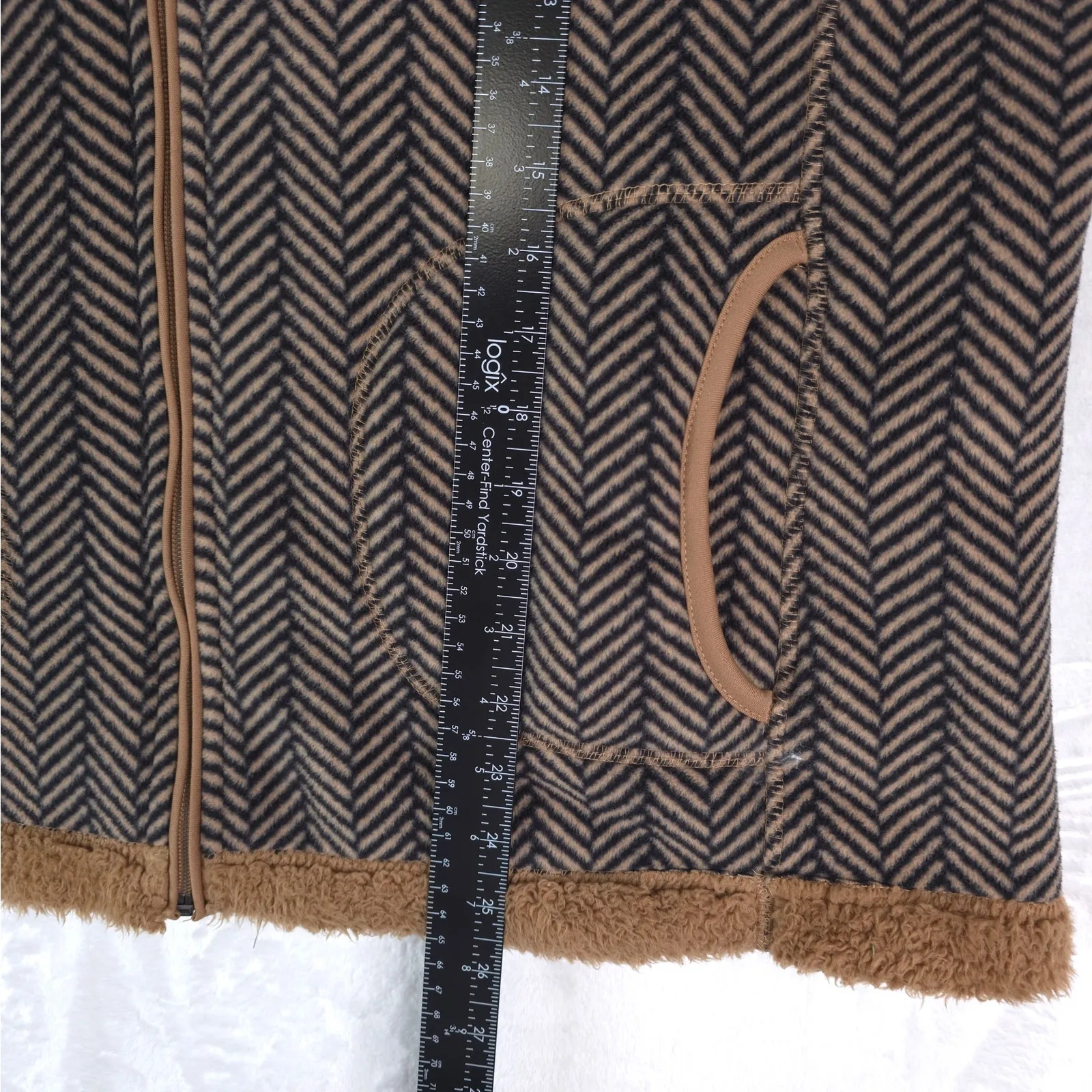 Mountain Lake Vest Women XL Brown Sherpa Lined Fleece Herringbone Cozycore Layer - Image 7