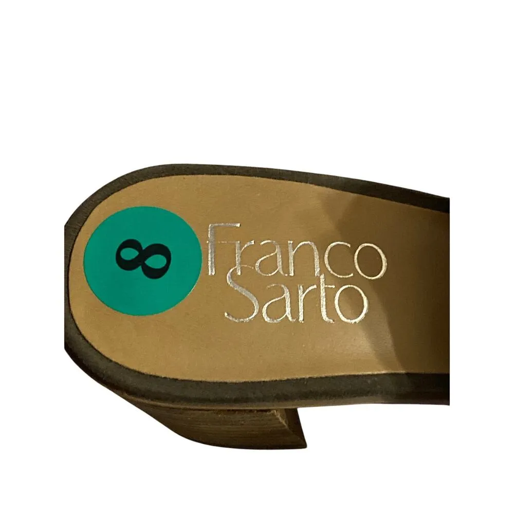 FRANCO SARTO SIZE 8 LEATHER OLIVE GREEN 3” HEEL HOOK LOOP CLOSURE ANKLE STRAP - Image 7