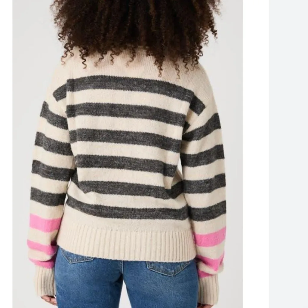 NWT French Connection Jessika Hadlee Jacquard  Sweater X-Large, OAT MEL/ DARK - Image 4