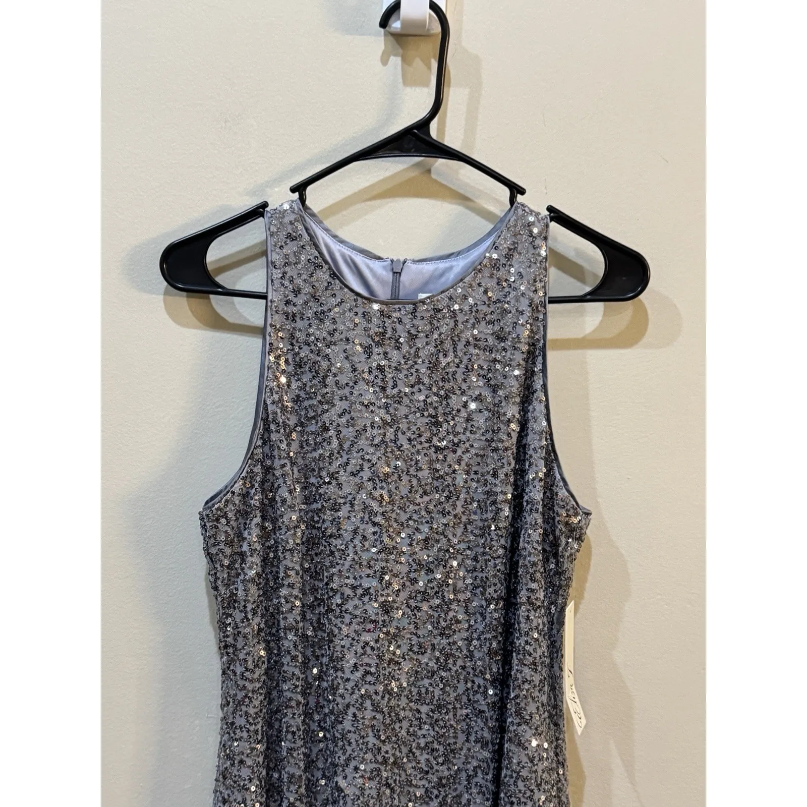 NWT Eliza J Size 12 Mini Dress Silver Sequins Sleeveless Racerback Fit and Flare - Image 4
