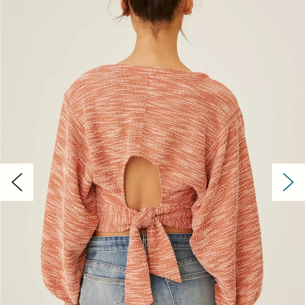 Anthropologie Balloon Sleeves Sweater Size XS Cropped In Creamsicle Cut Out Tie - Image 5