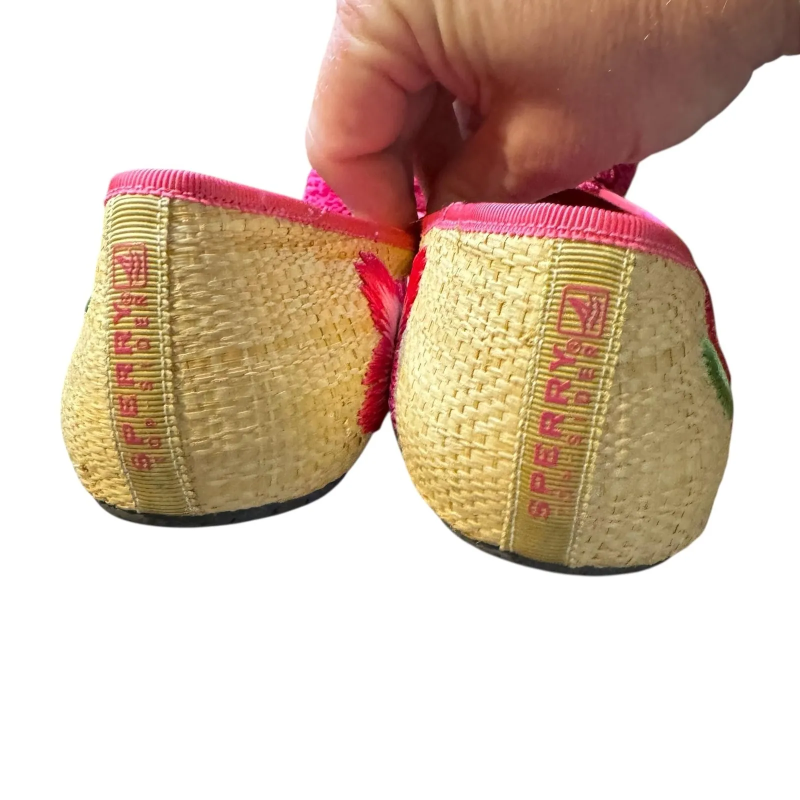 Sperry Top-Sider Shoes Womens Size 8.5 Pink Floral‎ Raffia Pom Pom Flats 9541707 - Image 7