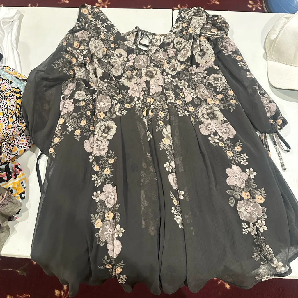 Free People Penny Lover Mini Dress in Raven Combo Women's Size Large boho flowy - Image 3