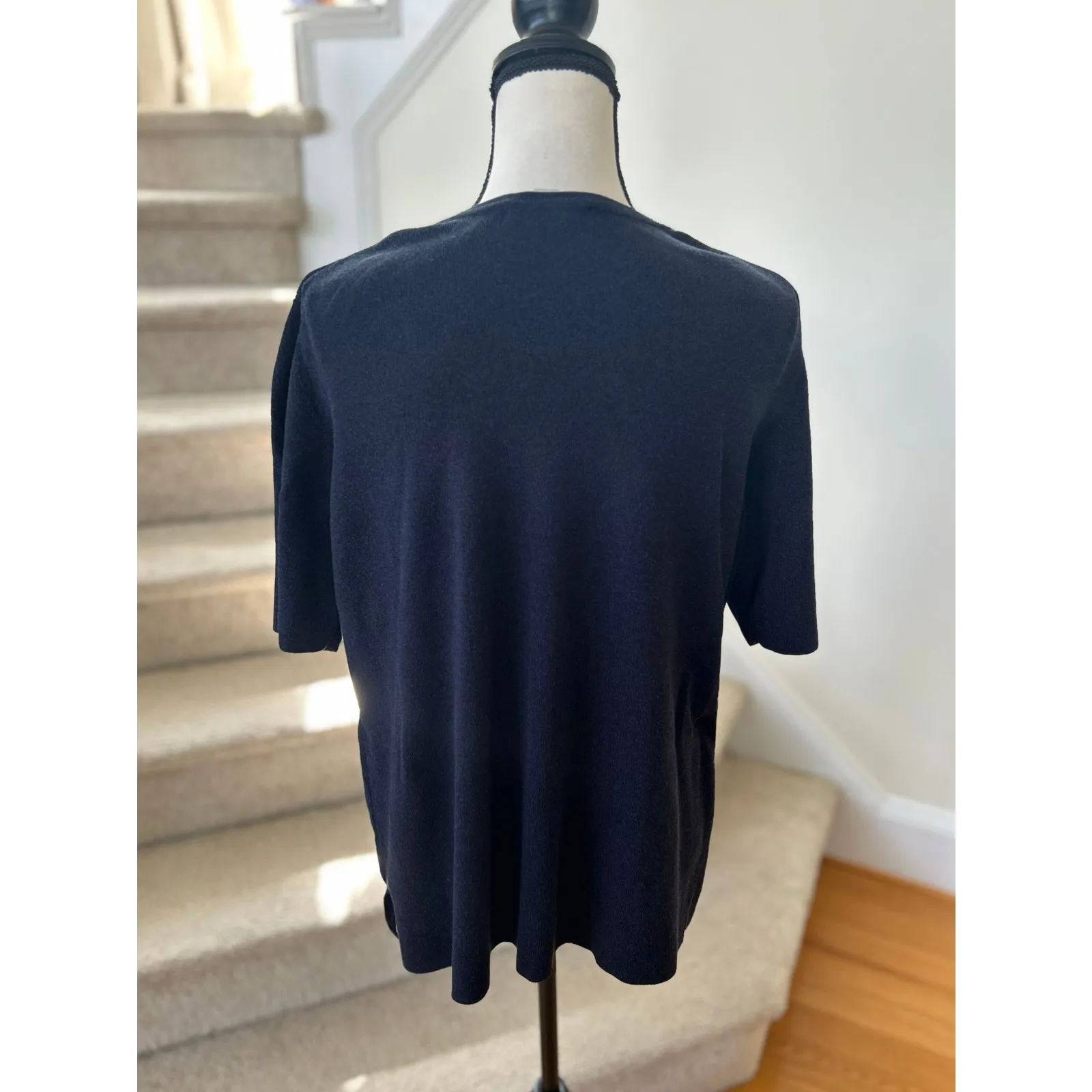 MM LaFleur Choe Navy Blue Crewneck Thick Knit Short Sleeve Top - Image 3