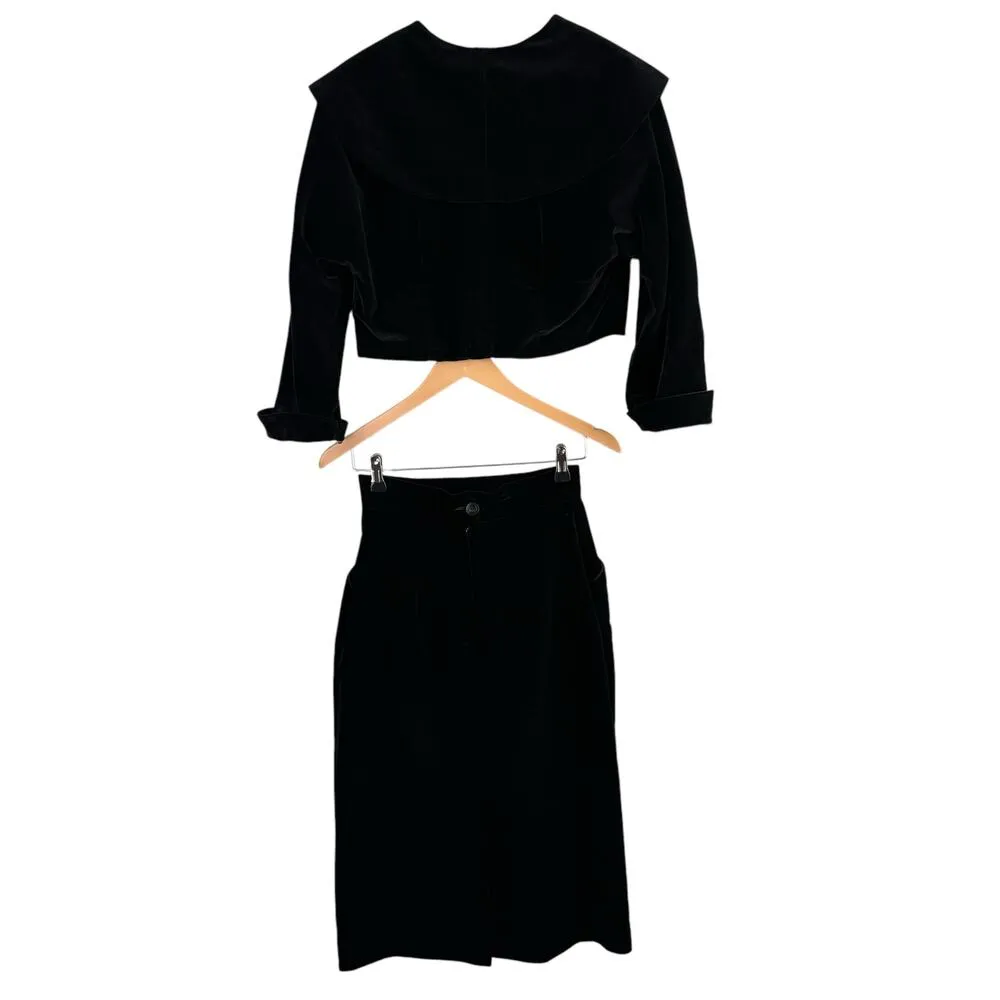 Vintage 60s Black Velvet Crop Jacket and Pencil Skirt Set by Ronbary Classic, XS - Image 11
