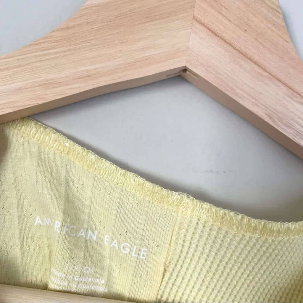 American Eagle Yellow Pointelle Crop Tank Top Size Small - Image 3