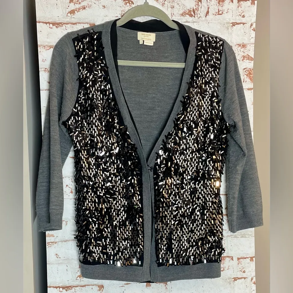 Kate Spade Gray and Black Sequin Cardigan - Image 2