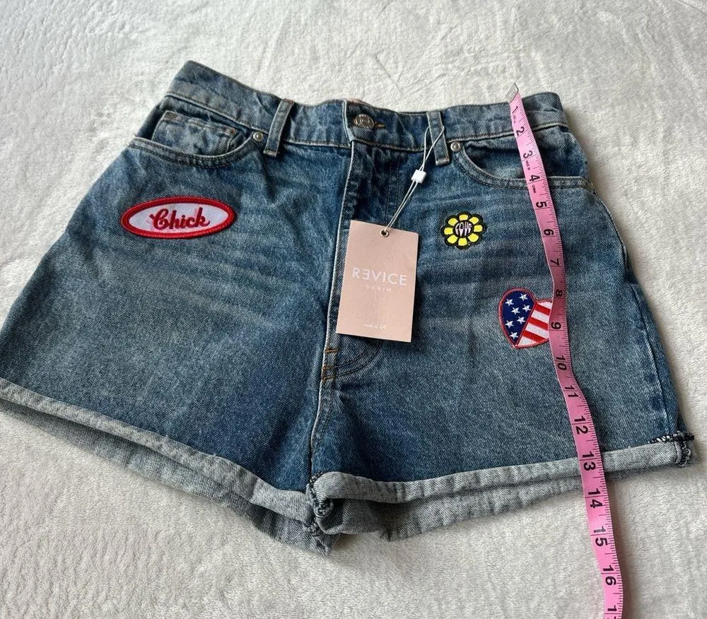 Revice Denim patchwork high rise jean shorts - Image 8