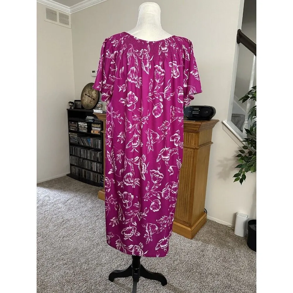 Anthony Richards Preowned Purple Floral Nightgown/House Dress Smocked Size L Size L - Image 4