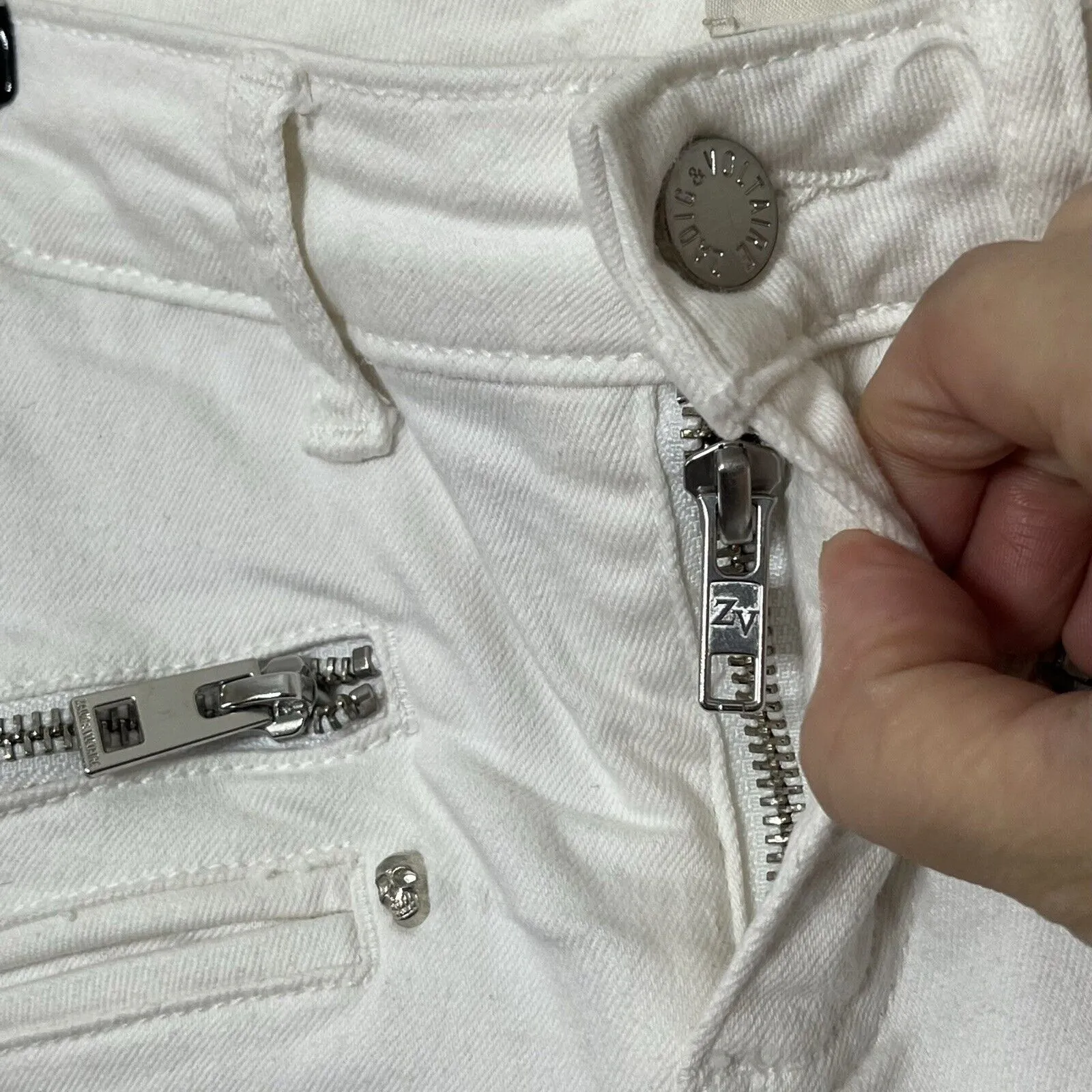 Zadig & Voltaire Ava Frayed Hem Jeans Women’s Size 24 White Low Rise Cropped Zip - Image 12