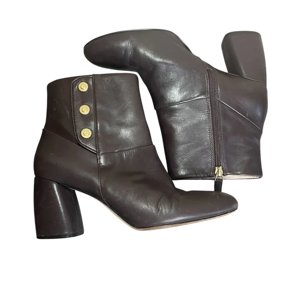 Nine West NWKirtley Women's Chunky Heel Leather Ankle Boots Brown‎ 9.5 Zipper - Image 8