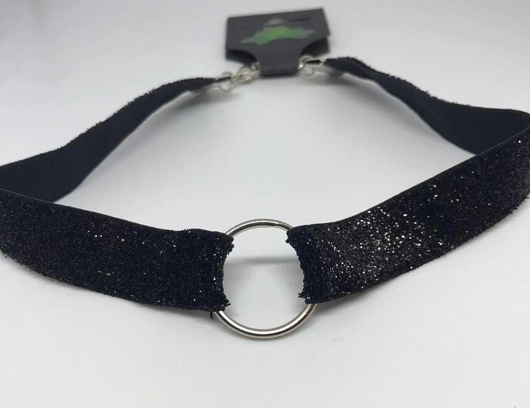 Black Glitter Ribbon O Ring Bondage Chocker New - Image 4