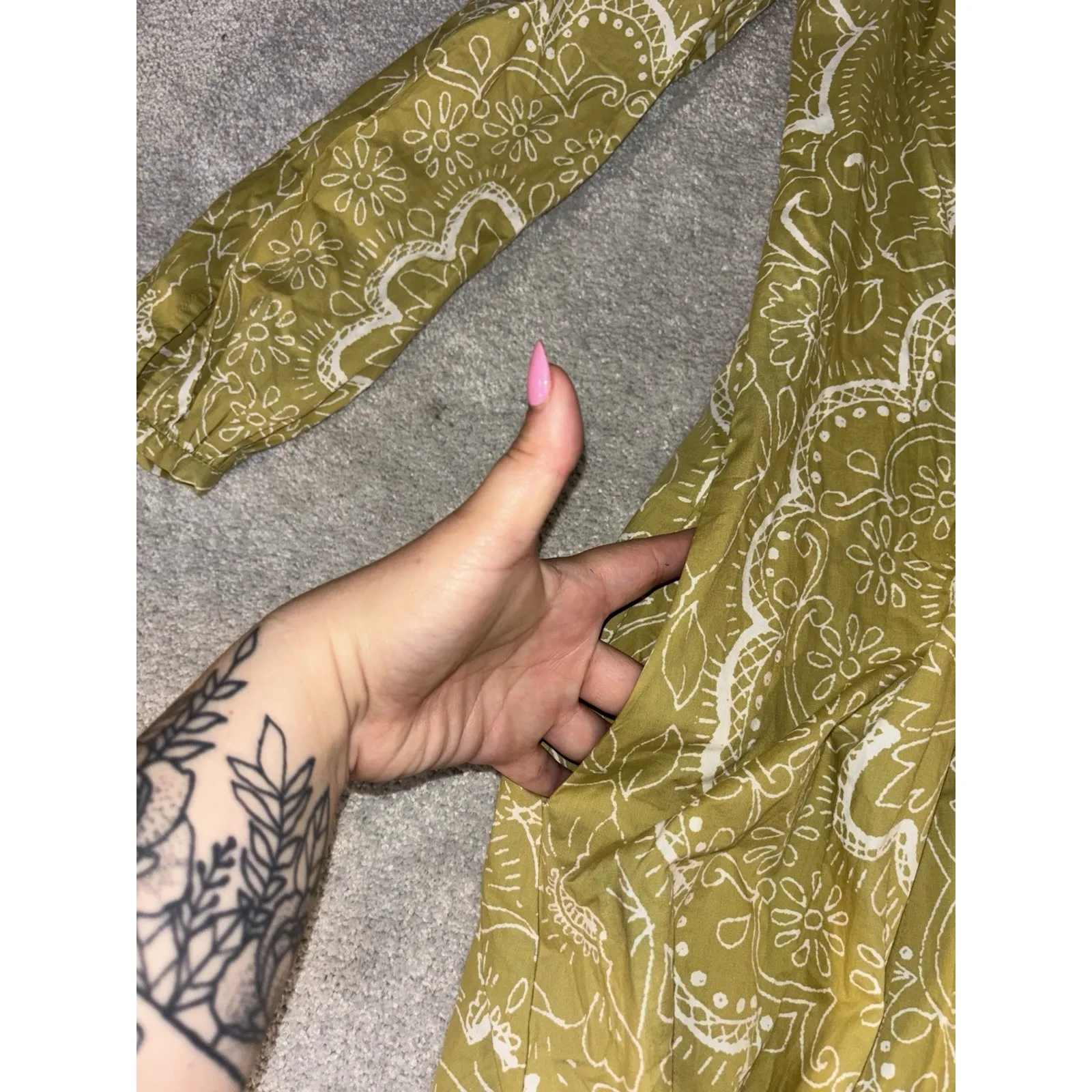 anthropologie dress long sleeve maxi full pockets‎ M V Neck Lined Green - Image 8