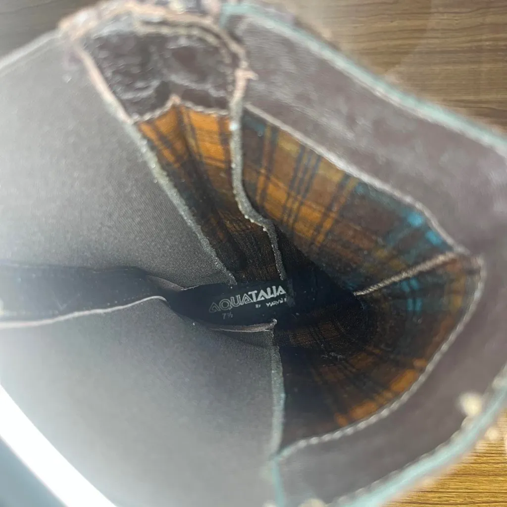 Y2k Aquatalia calf high Suede brown Weatherproof wedge Boots winter comfort - Image 6