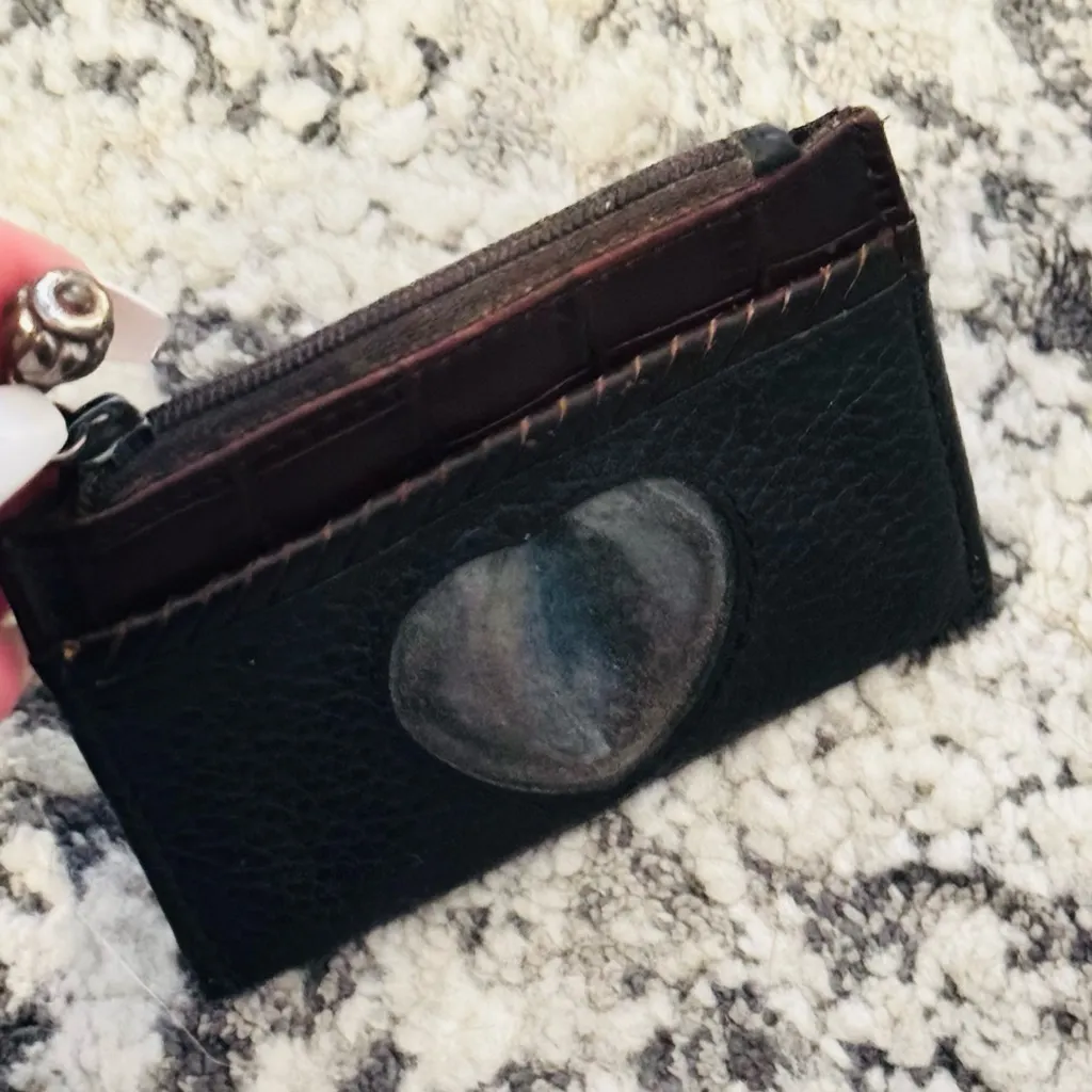 Brighton Premium Croco Pebbled Leather Heart Photo Coin Zip Card/ID Mini Wallet - Image 5