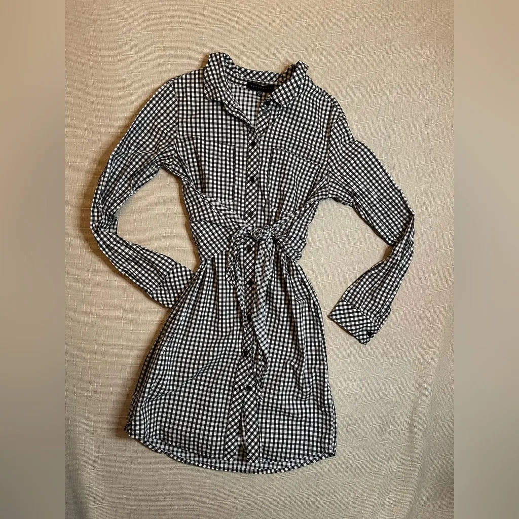 Sanctuary Black White Checkered Long Sleeve Button Down Shirt Dress Size XS - Image 3