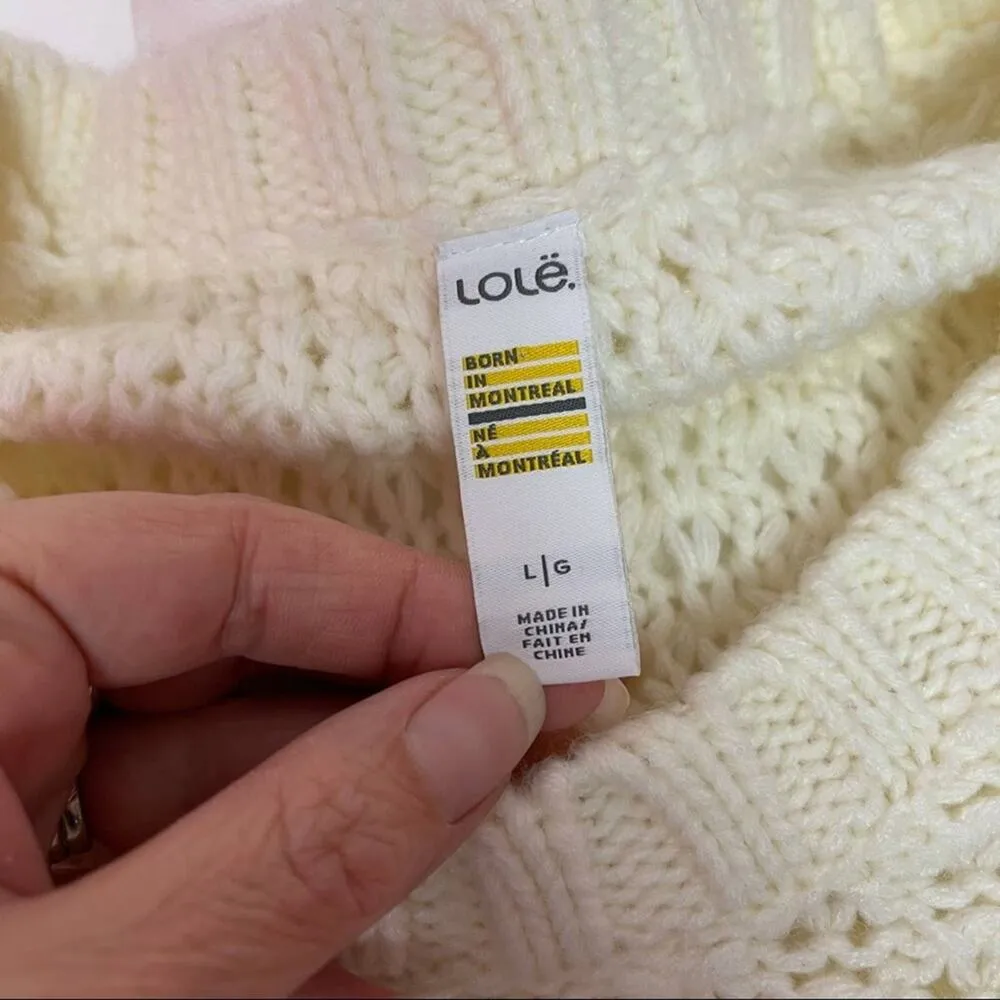 Sweater Size L Ivory Wool Blend Loose Knit Crew Neck Chunky Long Sleeve - Image 5