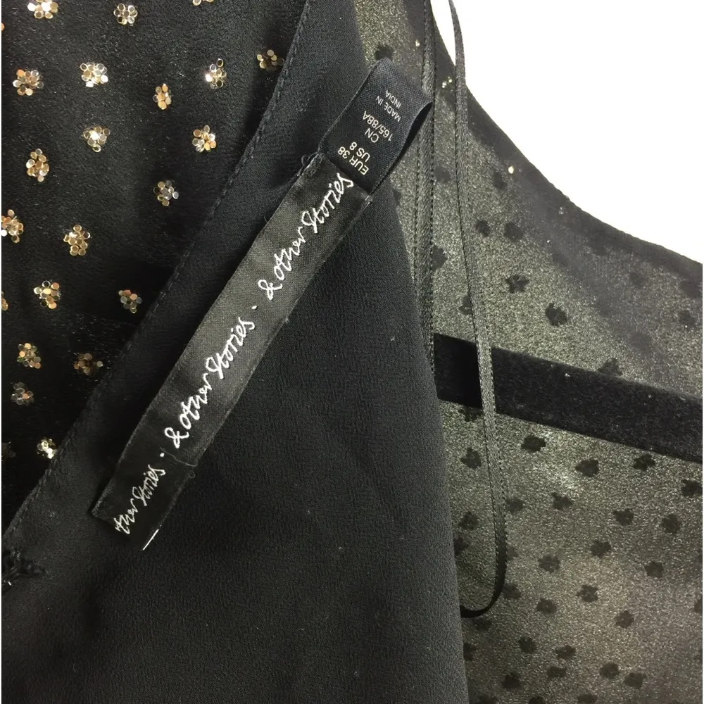 & Other Stories Glitter Sparkle Mini Dress US 8 Black Gold - Image 5