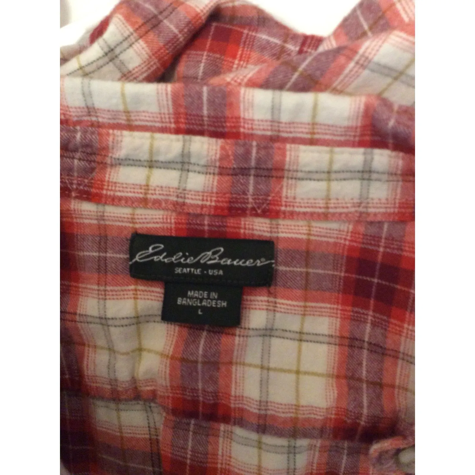 Eddie Bauer Plaid Button Up womens Shirt Large L - Image 5