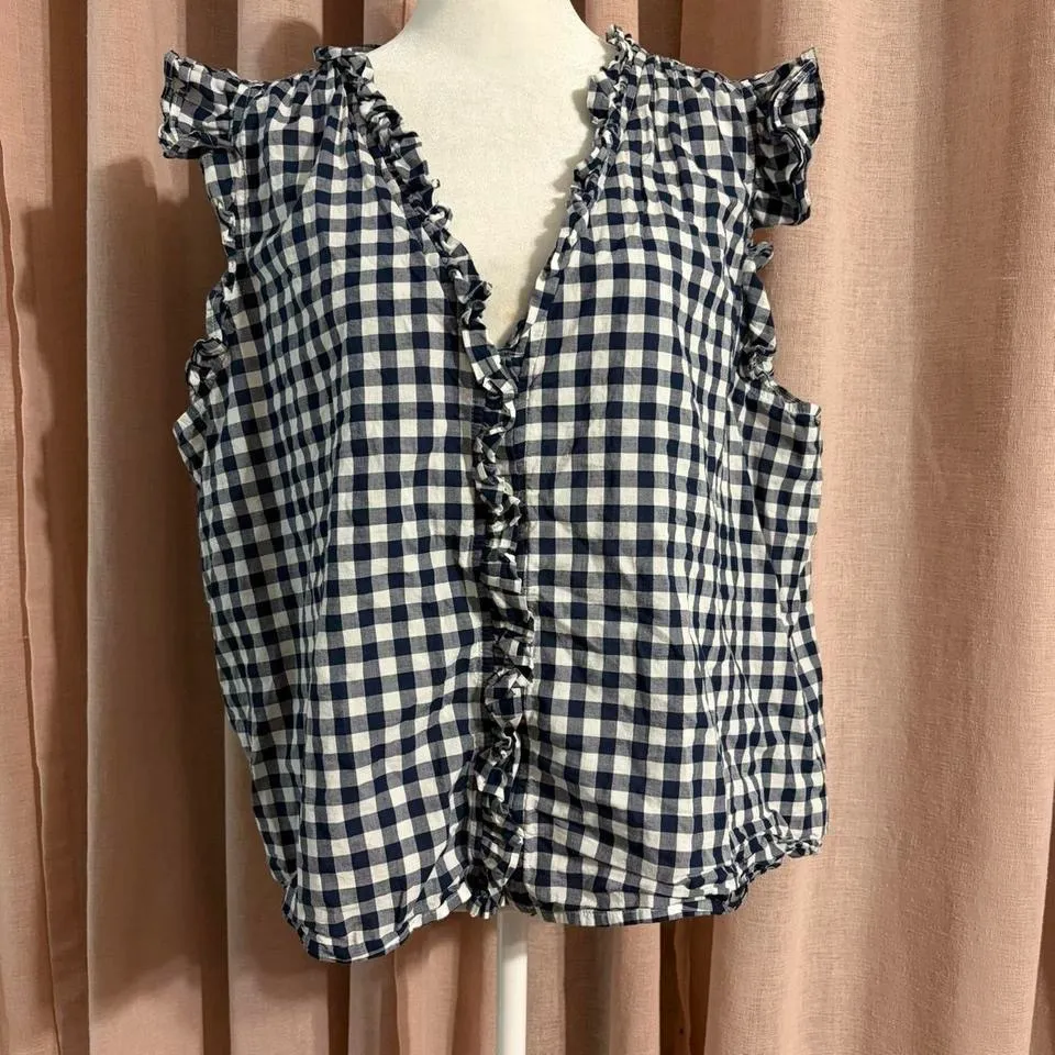 Cottage Gingham Ruffle Sleeve Top Sz Xlarge - Image 2
