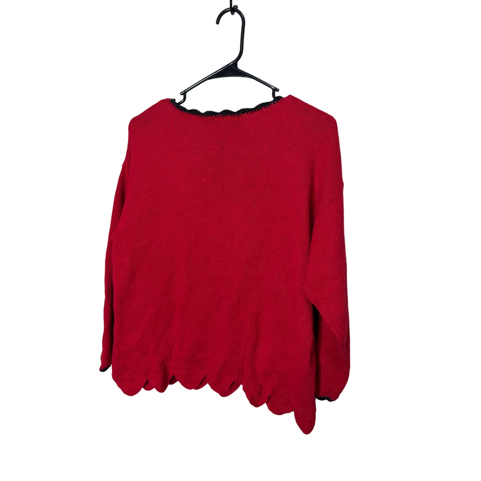 Vintage Reference Point Womens Red Black Floral Beaded Knit Sweater Size S - Image 5