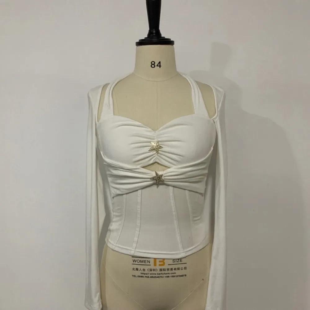 & Other Stories halter neck long sleeve white tee with stars decoration and corset details - Image 4