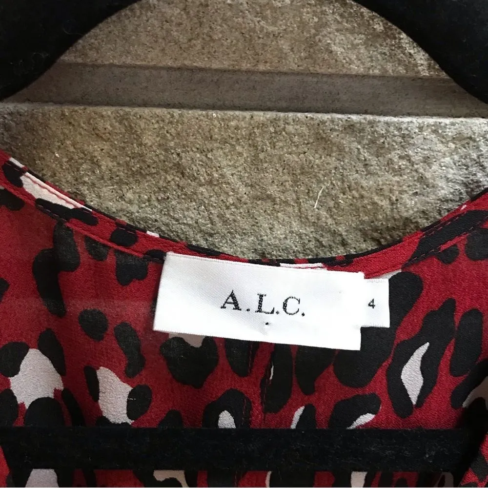 A.L.C. Red & Black Leopard Print Silk Mini Wrap Dress Size 4 - Image 8
