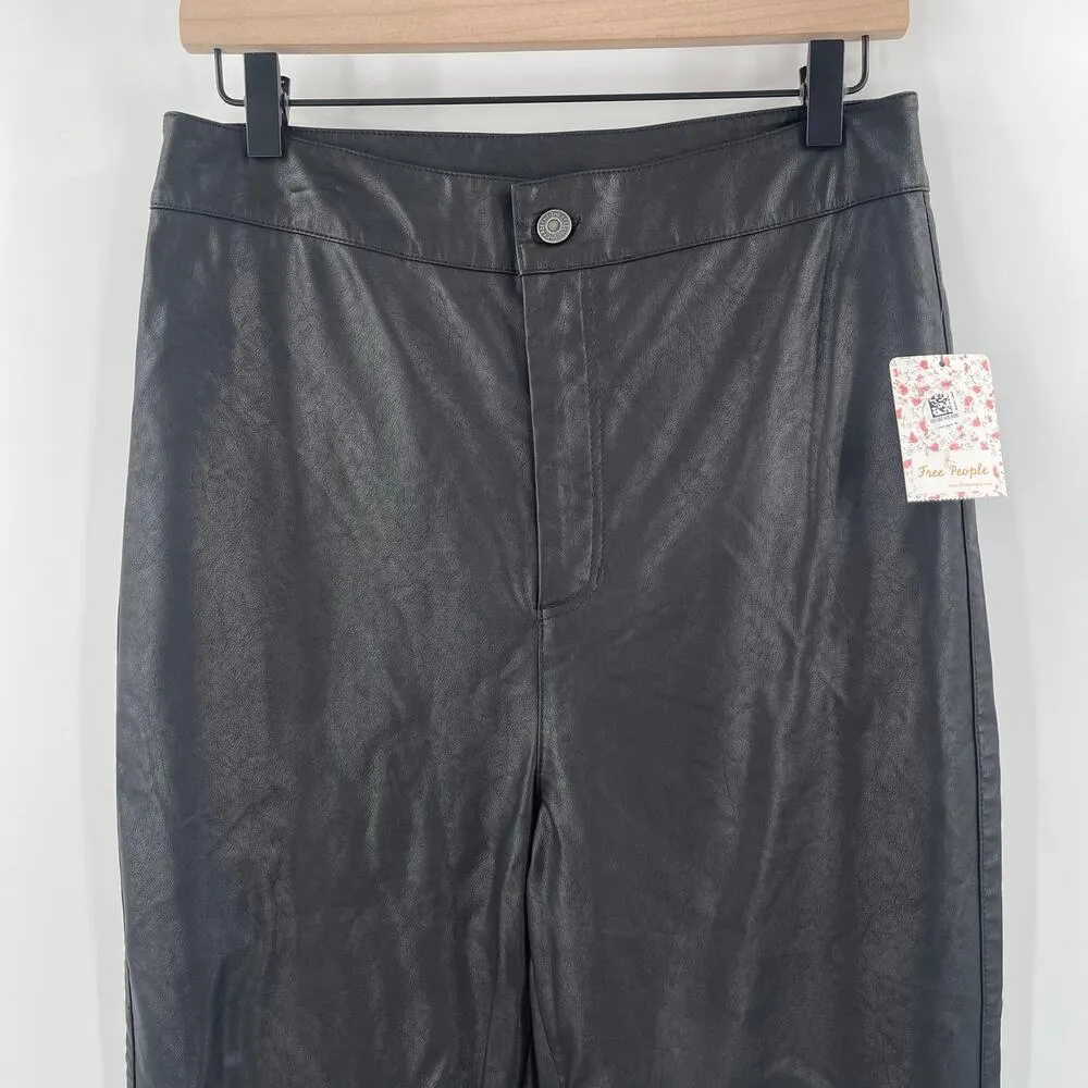 FREE PEOPLE Faux Leather Pants Size 10 Sasha Cropped Crop Black Vegan Flare NWT - Image 8