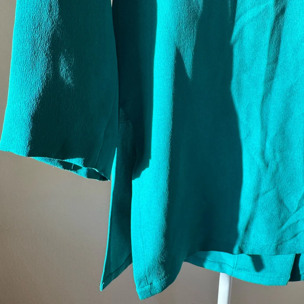 Vintage Talbots Teal Button-Down Shirt & Skirt Matching Set 100% Silk-8 - Image 7