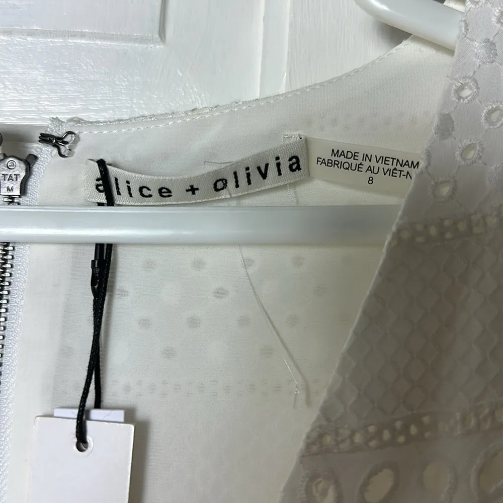 Alice + Olivia Paulina Eyelet Wrap Romper Off White Size 8 - Image 8