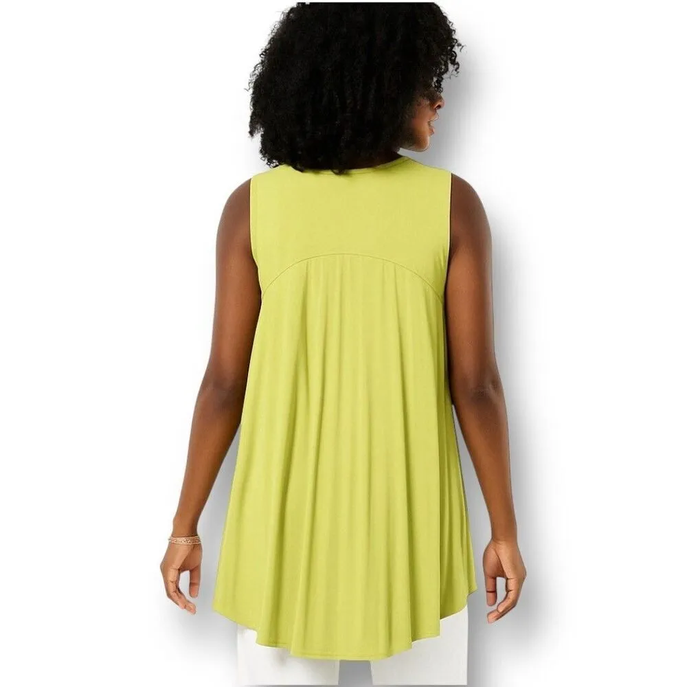 Antthony XL Lime Green Sleeveless Hi Low Tunic Pleated Back Resort Travel Top - Image 2