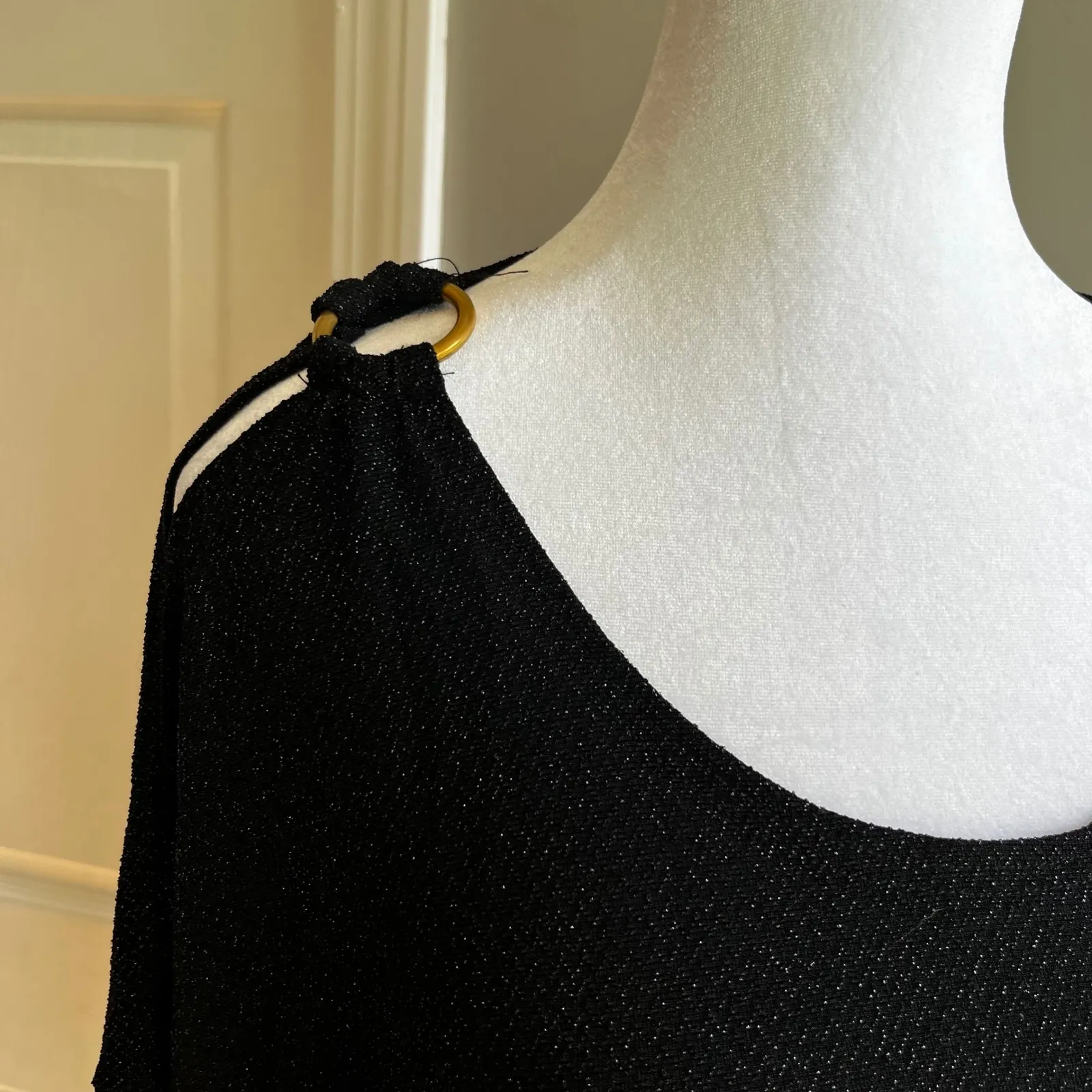 Women's Sparkly Cocktail Dress, Elegant Party Evening Dress, Ruched Long‎ Sleeve Black Size 6 - Image 4