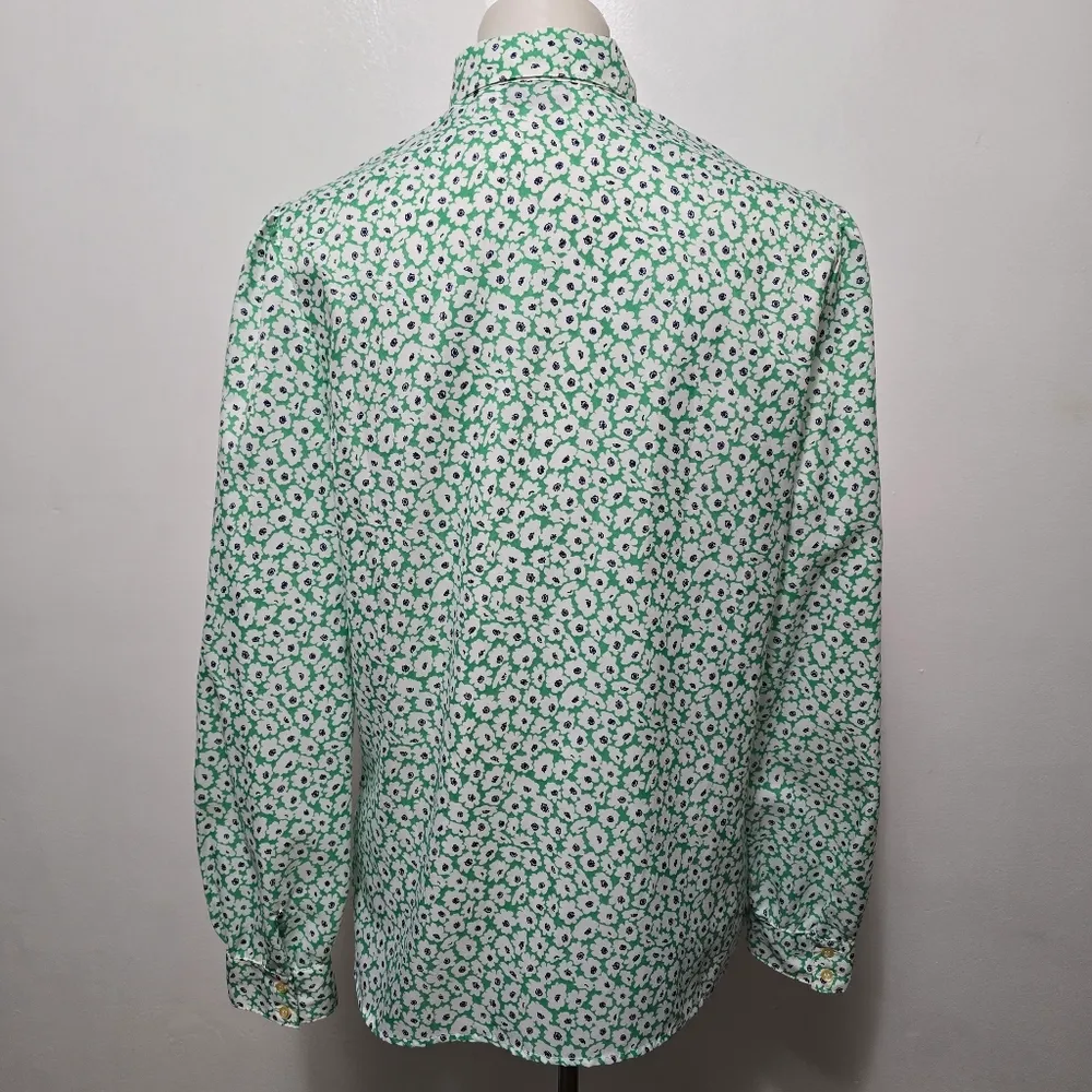 Vintage Personal 80s Green & White Floral Ascot Button Down Size 12 - Image 7
