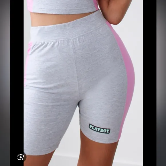 PLAYBOY Gray and Pink Bike Shorts - Image 2