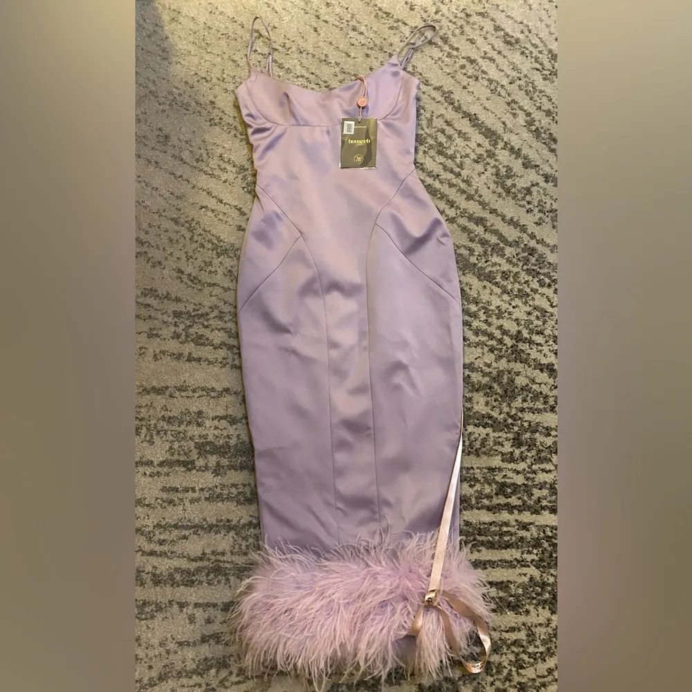 House of CB Helena Feather Trim Satin Midi Dress - Image 4