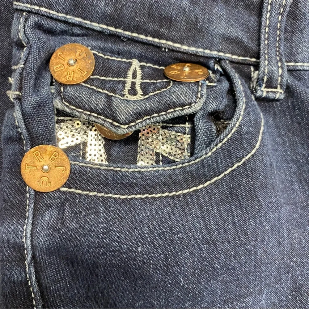 True Religion Jeans Dark Wash Skinny Denim Joey Sequin Logo Pockets Size 25 - Image 6